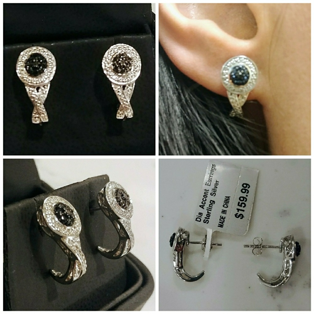 Sterling Silver & Diamond Accent J-hoop Earrings